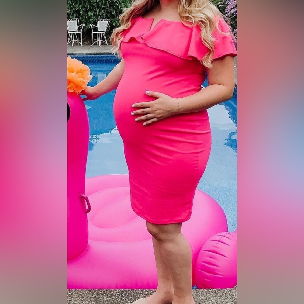 Pinkblush Maternity Hot Pink Off the Shoulder Dress